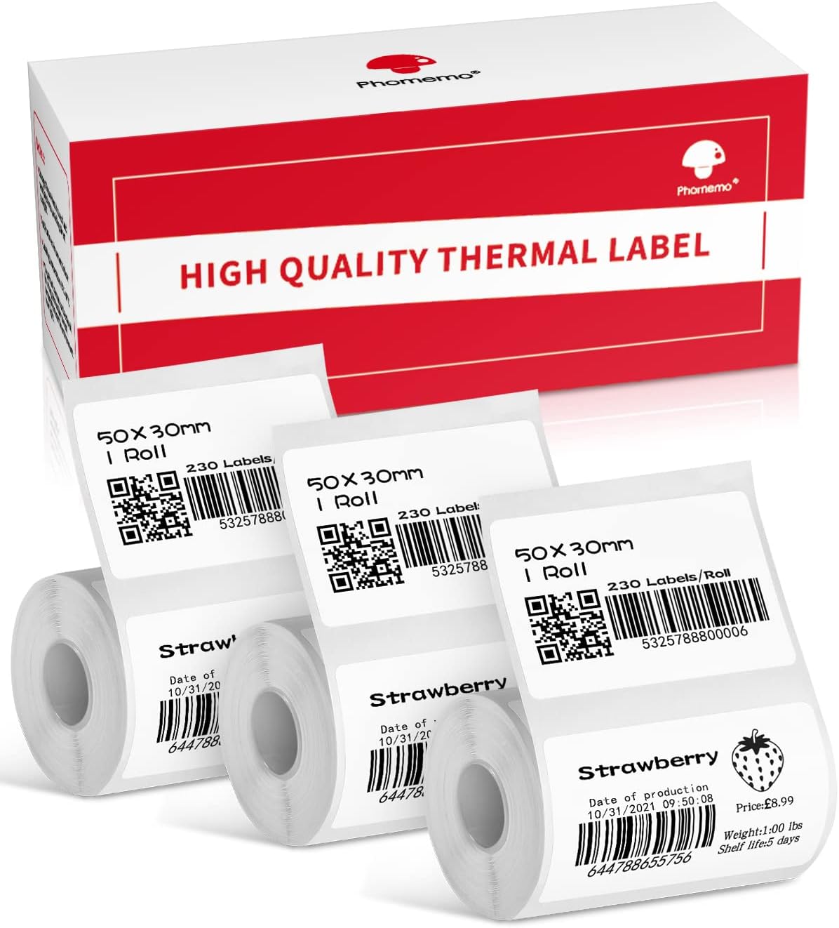 Phomemo Thermal Sticker Label Paper for M110 M220 M150 M250 Label Maker, Strong Self-Adhesive Sticker, 3 Rolls 690 Pcs