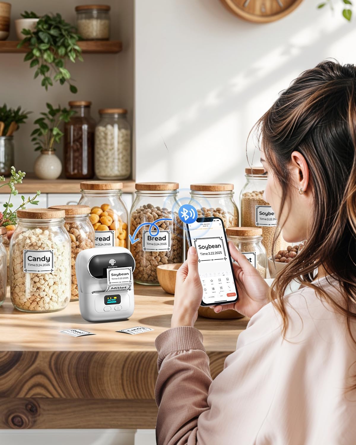 Phomemo-M110 Label Maker - Portable Bluetooth Mini Thermal Label Printer Apply to Clothing, Jewelry, Retail, Mailing, Barcode and More, Compatible for Android & iOS System, White