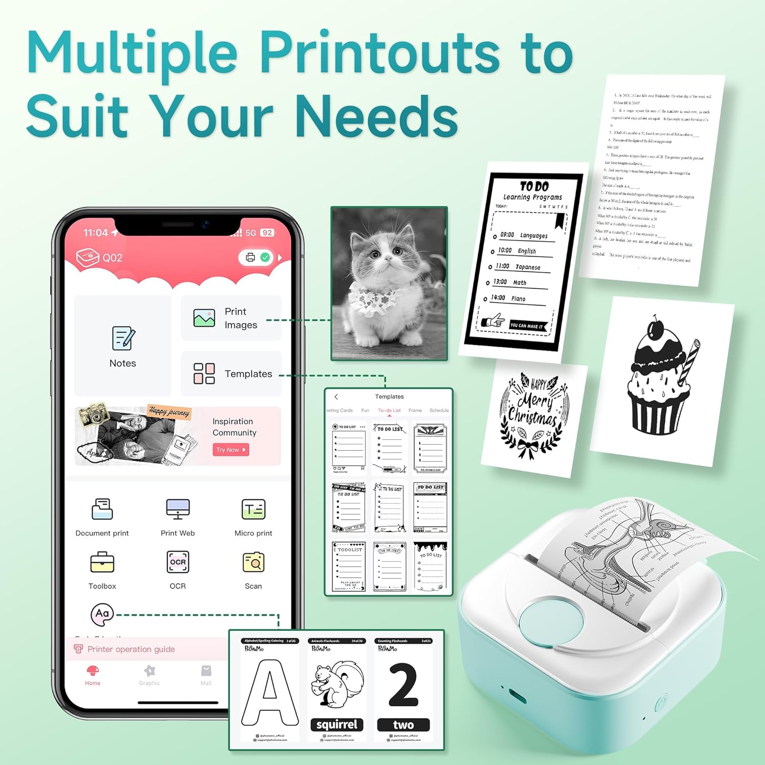 Phomemo Q02 Mini Sticker Printer, Print Pod for Bullet Journal, Study Notes, Kids Gift, DIY, Bluetooth Thermal Printer Compatible with Phone & Tablet