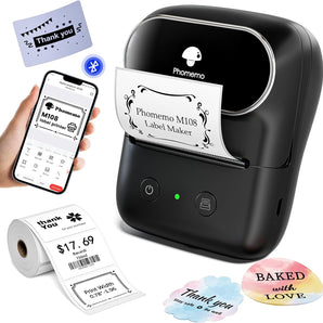 Phomemo Label Maker - M108 Bluetooth Address Label Makers for Small Business, Home, Office, 2 Inch Barcode Label Printer with 300+ Templates, Sticker Printer for Address/Logo/Clothing Label, Black