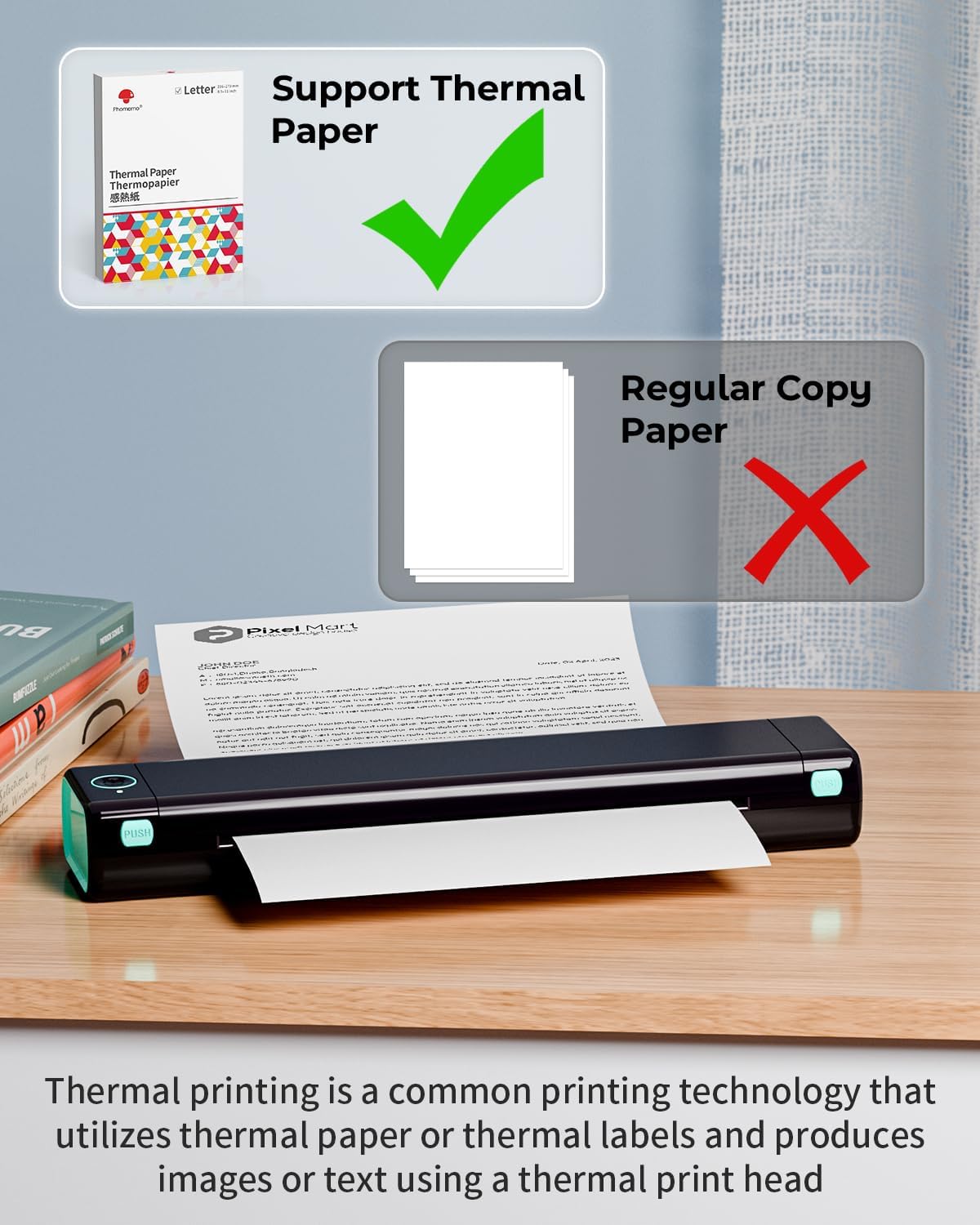 Phomemo M08F Portable Thermal Inkless Printer, Wireless Bluetooth Mobile Printer Supports 8.5" x 11" Thermal Paper, Compatible with Phone, Tablet & Laptop, with 1 Case