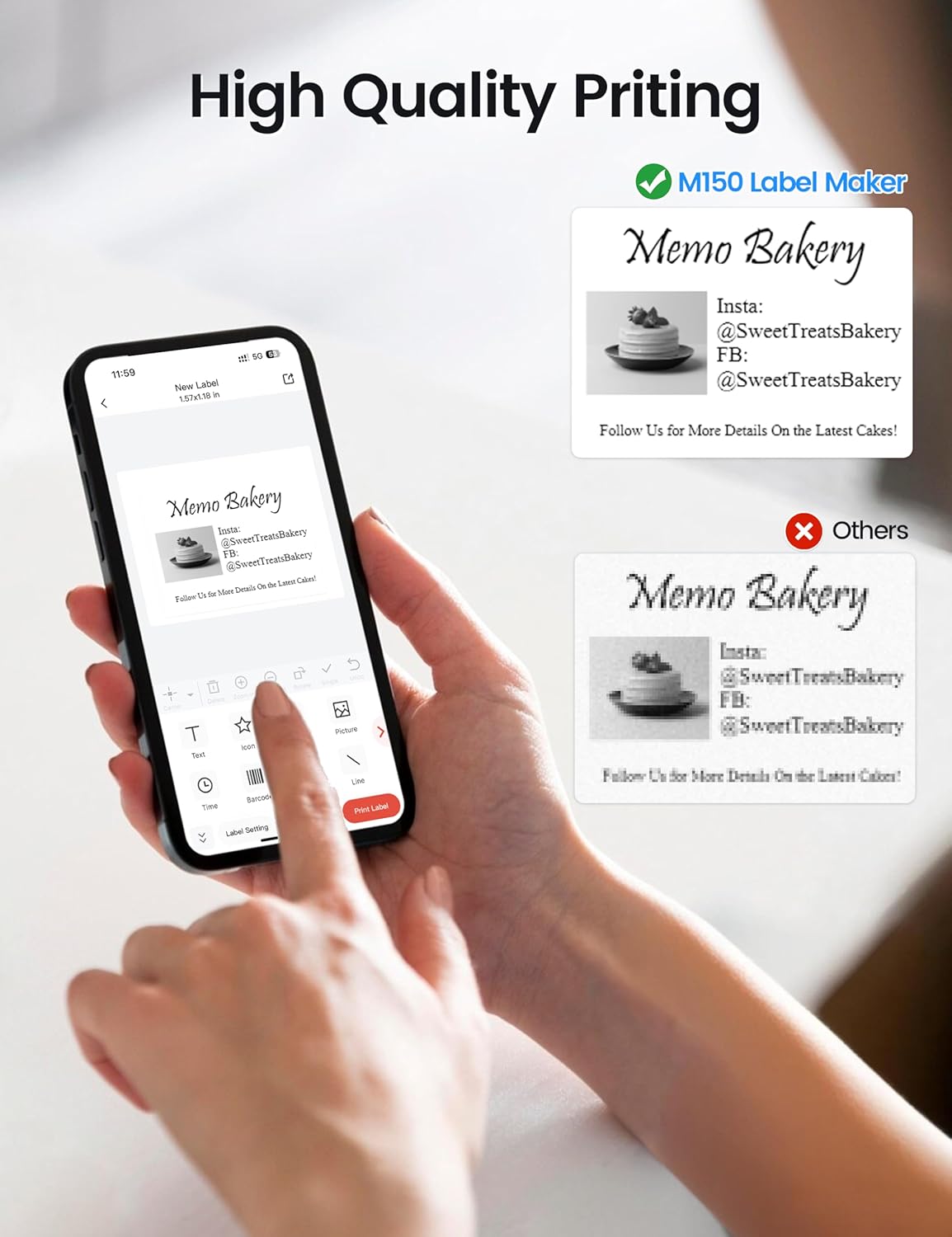 Phomemo M150 Label Maker, Upgraded Bluetooth Sticker Printer, 2 Inch Label Printer Compatible for Phone & PC, Thermal Printer for Small Business & Home Use, Barcode, Address,with 100 Labels