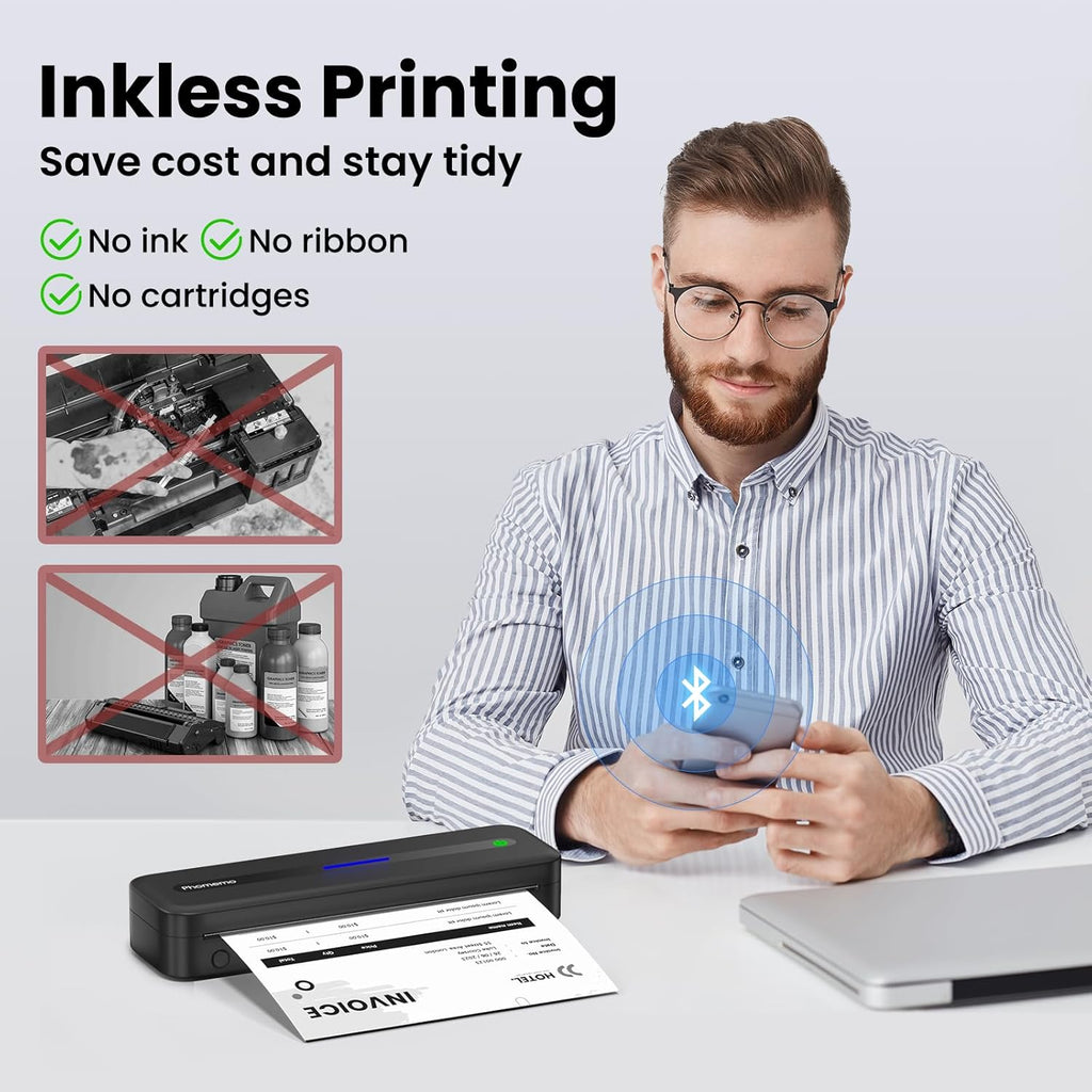 Phomemo Portable Thermal Printer, M832 Inkless Wireless Bluetooth Mobile Printer, Support 8.5" X 11" US Letter and A4 Size, Compatible with Phone Laptop for Business Office Home Use, 300dpi, with Case