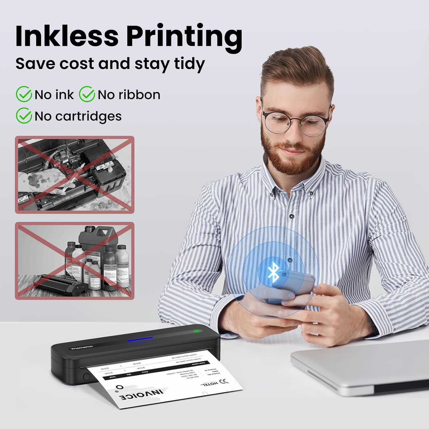 Phomemo Portable Thermal Printer, M832 Inkless Wireless Bluetooth Mobile Printer, Support 8.5" X 11" US Letter and A4 Size, Compatible with Phone Laptop for Business Office Home Use, 300dpi, with Case