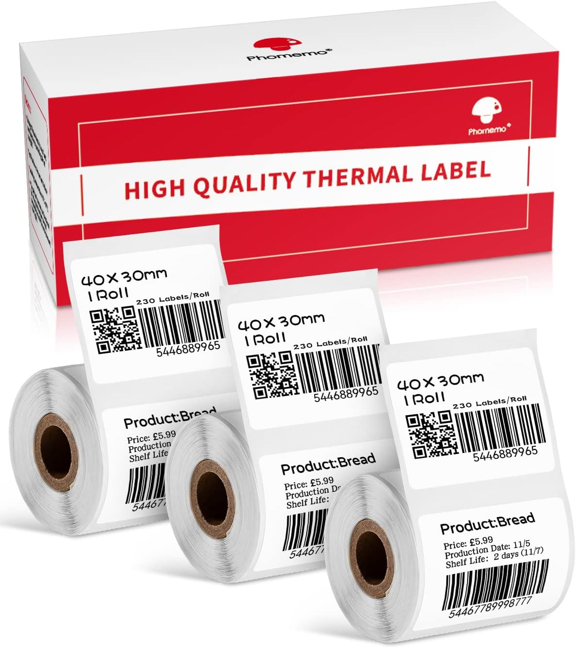 Phomemo Thermal Sticker Label Paper for M110 M220 M150 M250 Label Maker, Strong Self-Adhesive Sticker, 3 Rolls 690 Pcs