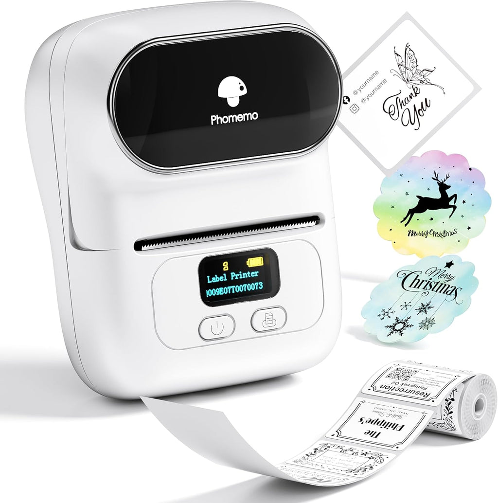Phomemo-M110 Label Maker - Portable Bluetooth Mini Thermal Label Printer Apply to Clothing, Jewelry, Retail, Mailing, Barcode and More, Compatible for Android & iOS System, White