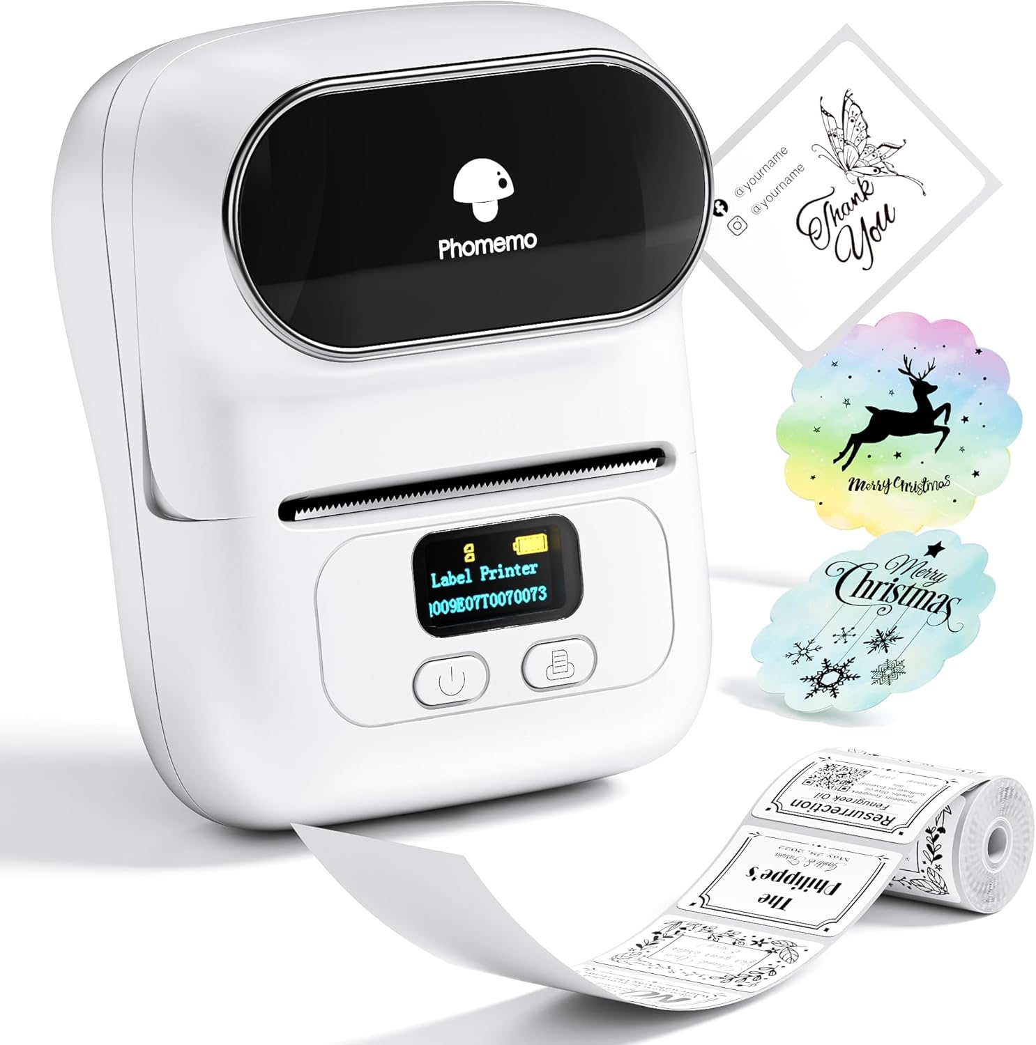 Phomemo-M110 Label Maker - Portable Bluetooth Mini Thermal Label Printer Apply to Clothing, Jewelry, Retail, Mailing, Barcode and More, Compatible for Android & iOS System, White