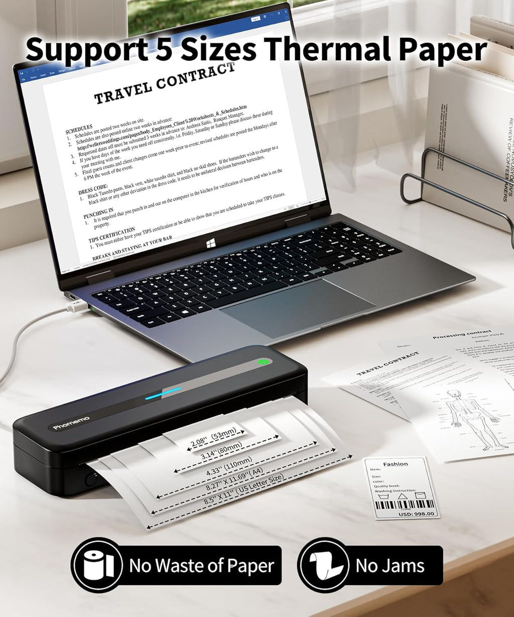 Phomemo Portable Thermal Printer, M832 Inkless Wireless Bluetooth Mobile Printer, Support 8.5" X 11" US Letter and A4 Size, Compatible with Phone Laptop for Business Office Home Use, 300dpi, with Case