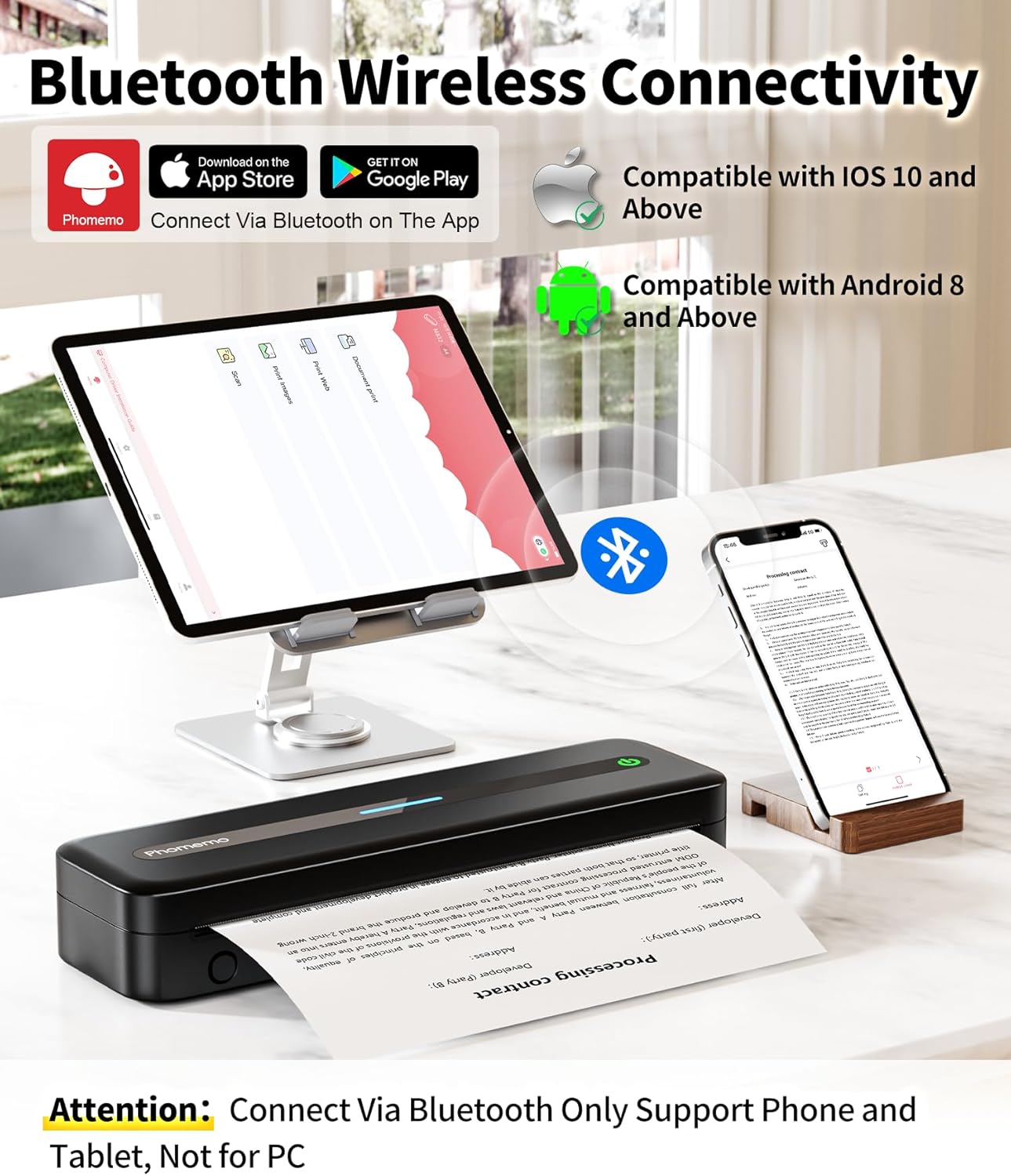 Phomemo M832 Portable Printer, Inkless Thermal Printer for Phone Laptop, Portable Printers Wireless for Travel, Support US Letter & A4 Thermal Paper, Small Bluetooth Mobile Printer for Office Car Home