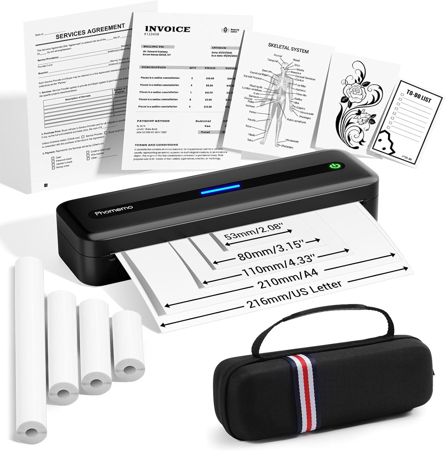 Phomemo Portable Thermal Printer, M832 Inkless Wireless Bluetooth Mobile Printer, Support 8.5" X 11" US Letter and A4 Size, Compatible with Phone Laptop for Business Office Home Use, 300dpi, with Case