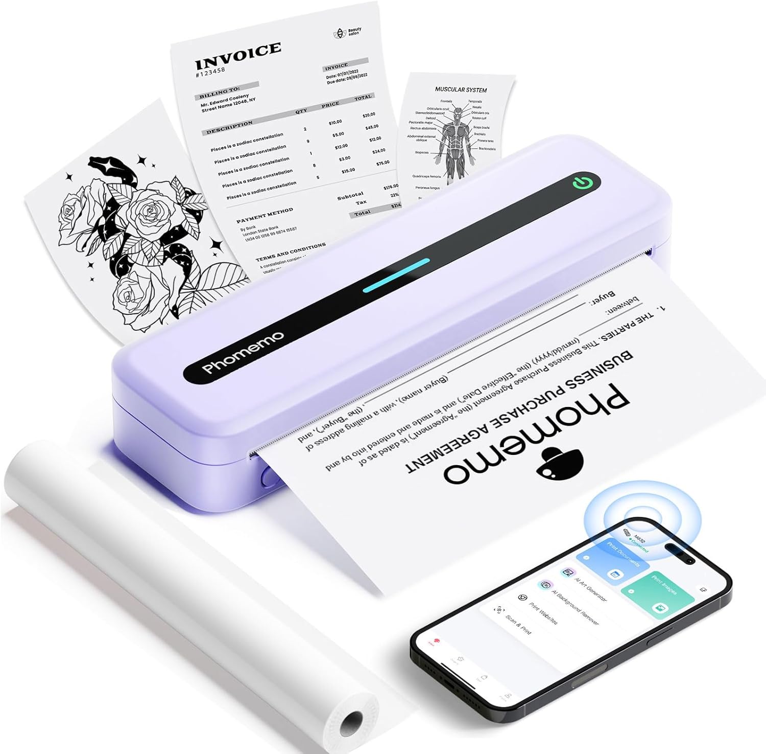 Phomemo M832 Portable Printer, Inkless Thermal Printer for Phone Laptop, Portable Printers Wireless for Travel, Support US Letter & A4 Thermal Paper, Small Bluetooth Mobile Printer for Office Car Home