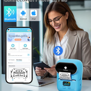 Phomemo M110 Portable Thermal Label Printer, Bluetooth Label Maker Machine for iOS & Android, Barcode Label Printer Machine for Small Business, Address, Office, with 1 Roll 40x30mm Label,Blue