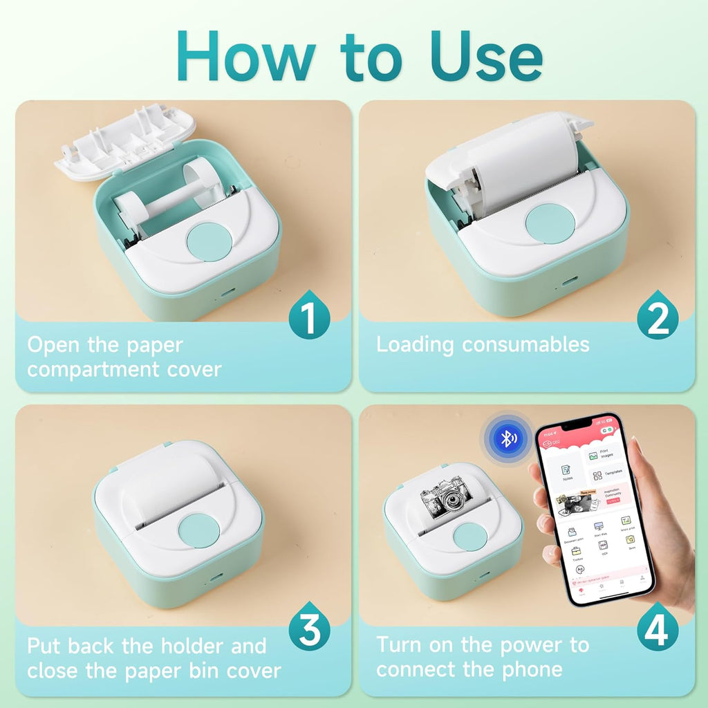 Phomemo Q02 Mini Sticker Printer, Print Pod for Bullet Journal, Study Notes, Kids Gift, DIY, Bluetooth Thermal Printer Compatible with Phone & Tablet