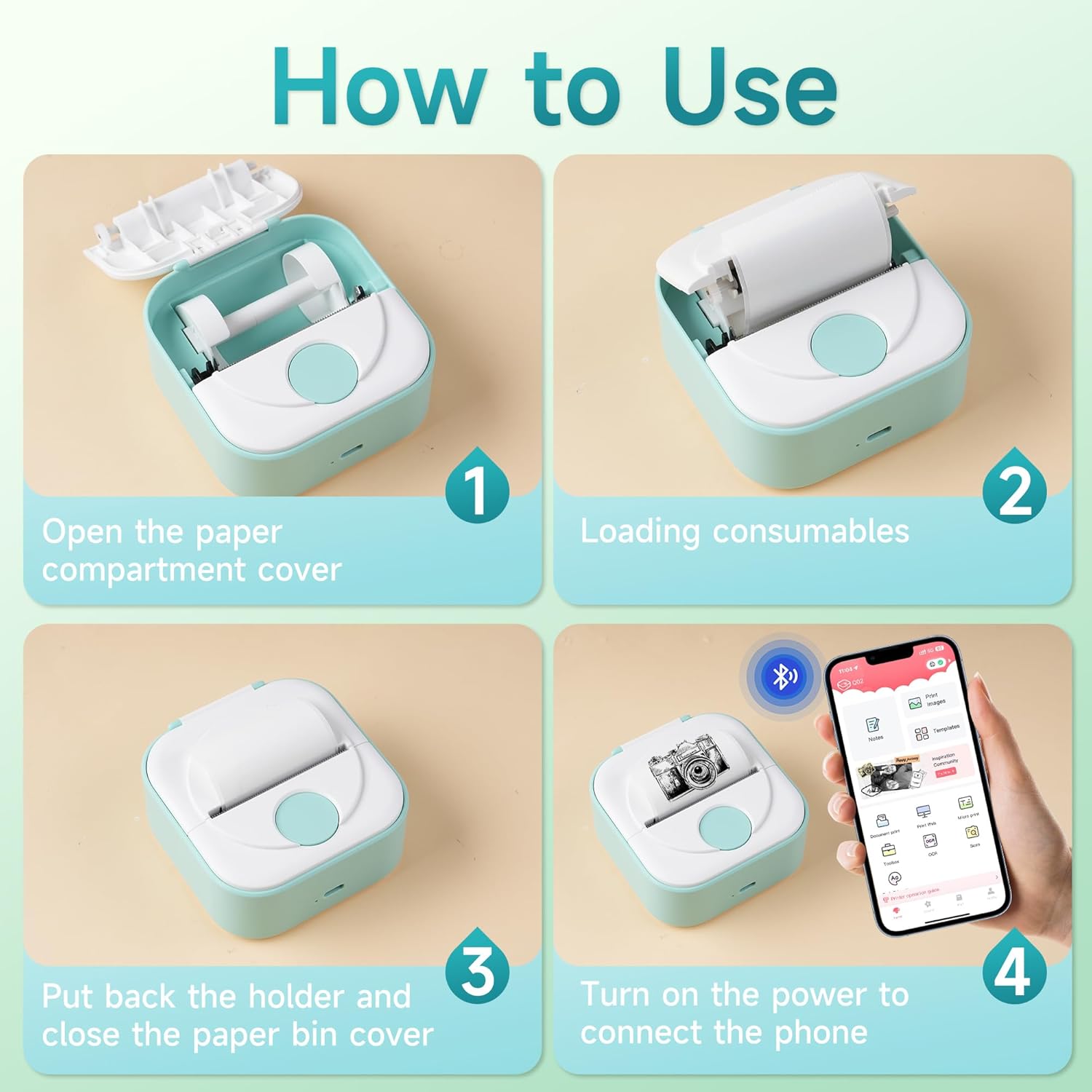 Phomemo Q02 Mini Sticker Printer, Print Pod for Bullet Journal, Study Notes, Kids Gift, DIY, Bluetooth Thermal Printer Compatible with Phone & Tablet