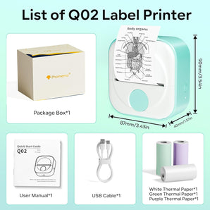 Phomemo Q02 Mini Sticker Printer, Print Pod for Bullet Journal, Study Notes, Kids Gift, DIY, Bluetooth Thermal Printer Compatible with Phone & Tablet