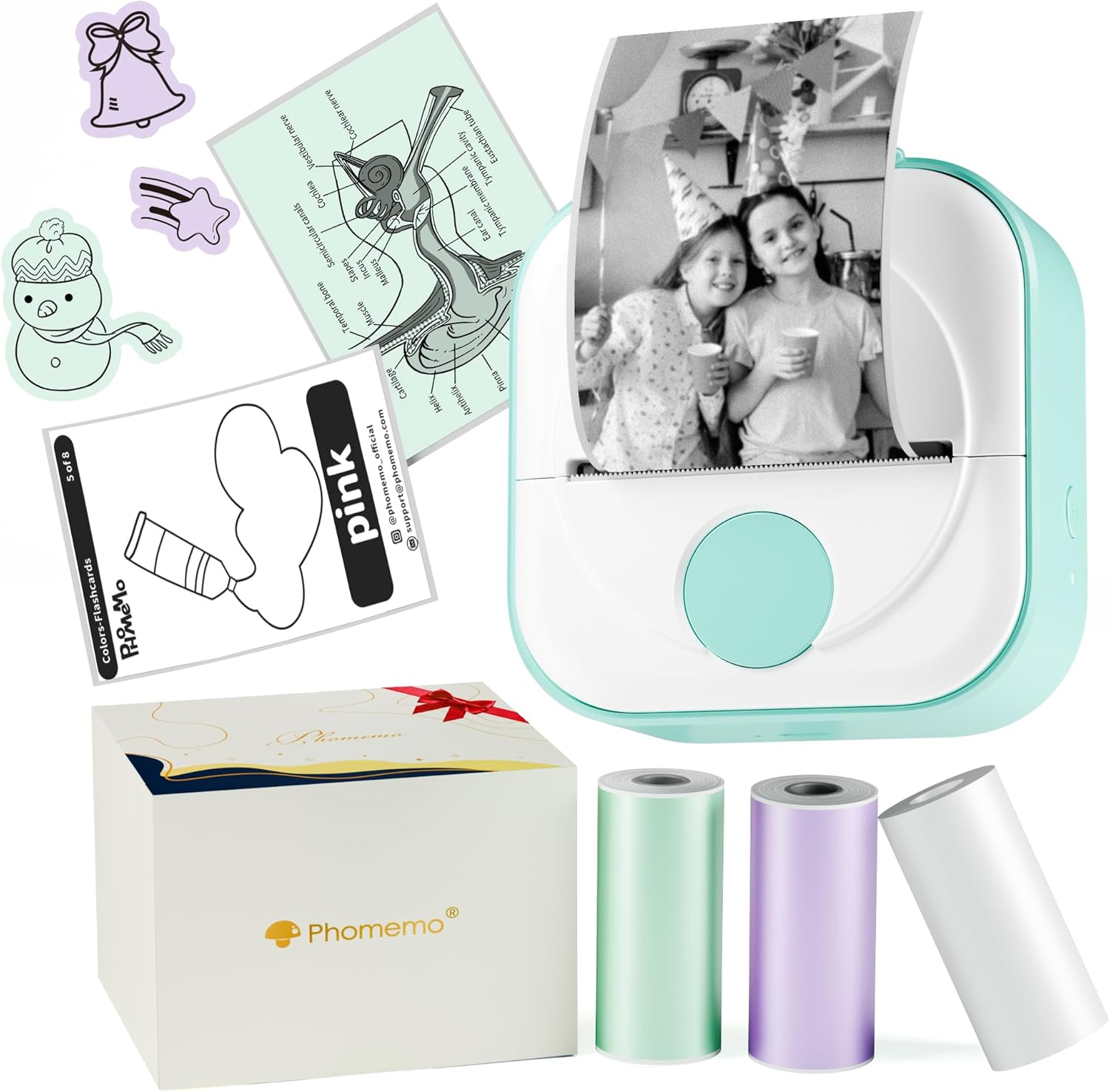Phomemo Q02 Mini Sticker Printer, Print Pod for Bullet Journal, Study Notes, Kids Gift, DIY, Bluetooth Thermal Printer Compatible with Phone & Tablet