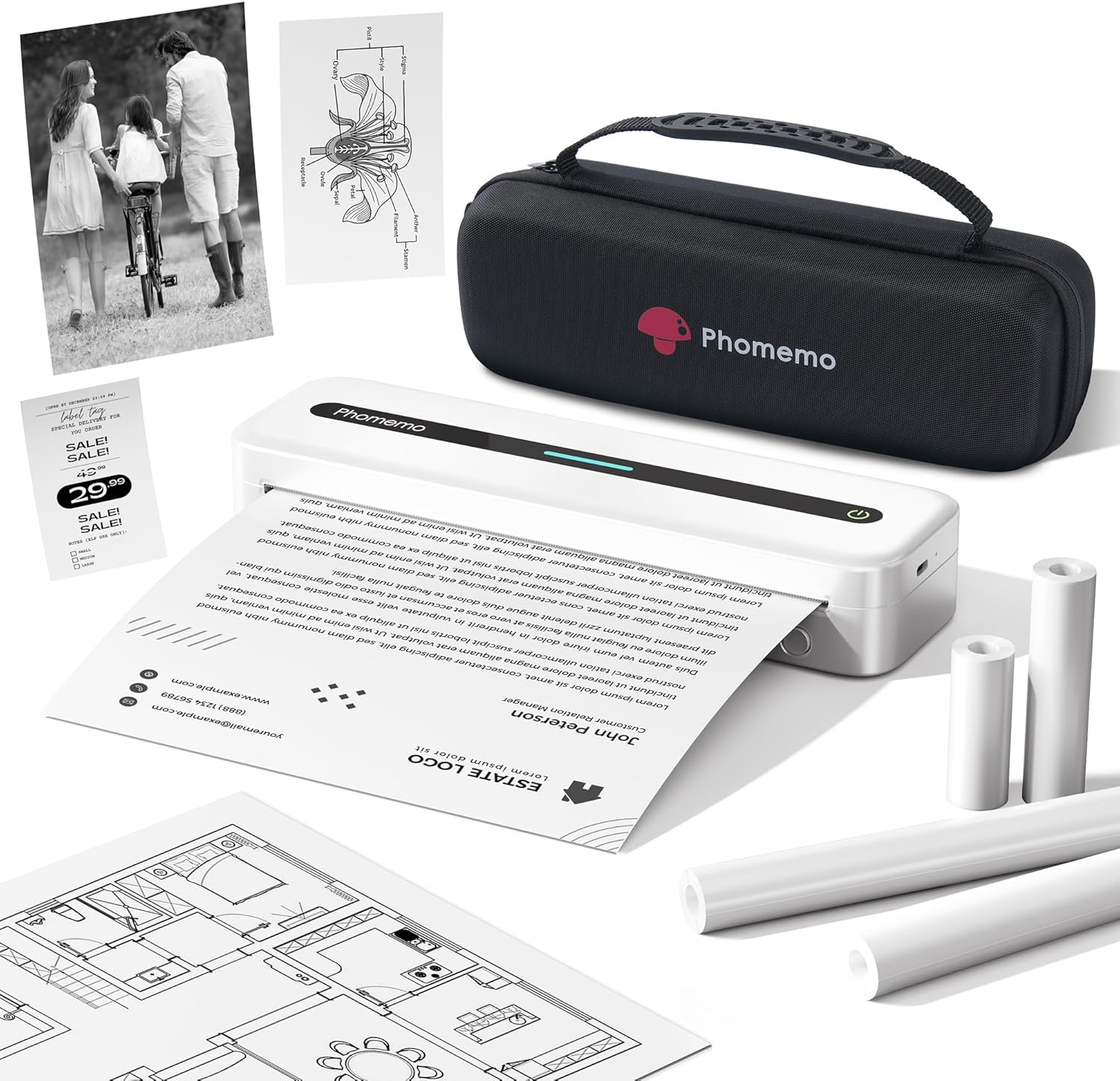 Phomemo M832 Portable Printer, Inkless Thermal Printer for Phone Laptop, Portable Printers Wireless for Travel, Support US Letter & A4 Thermal Paper, Small Bluetooth Mobile Printer for Office Car Home