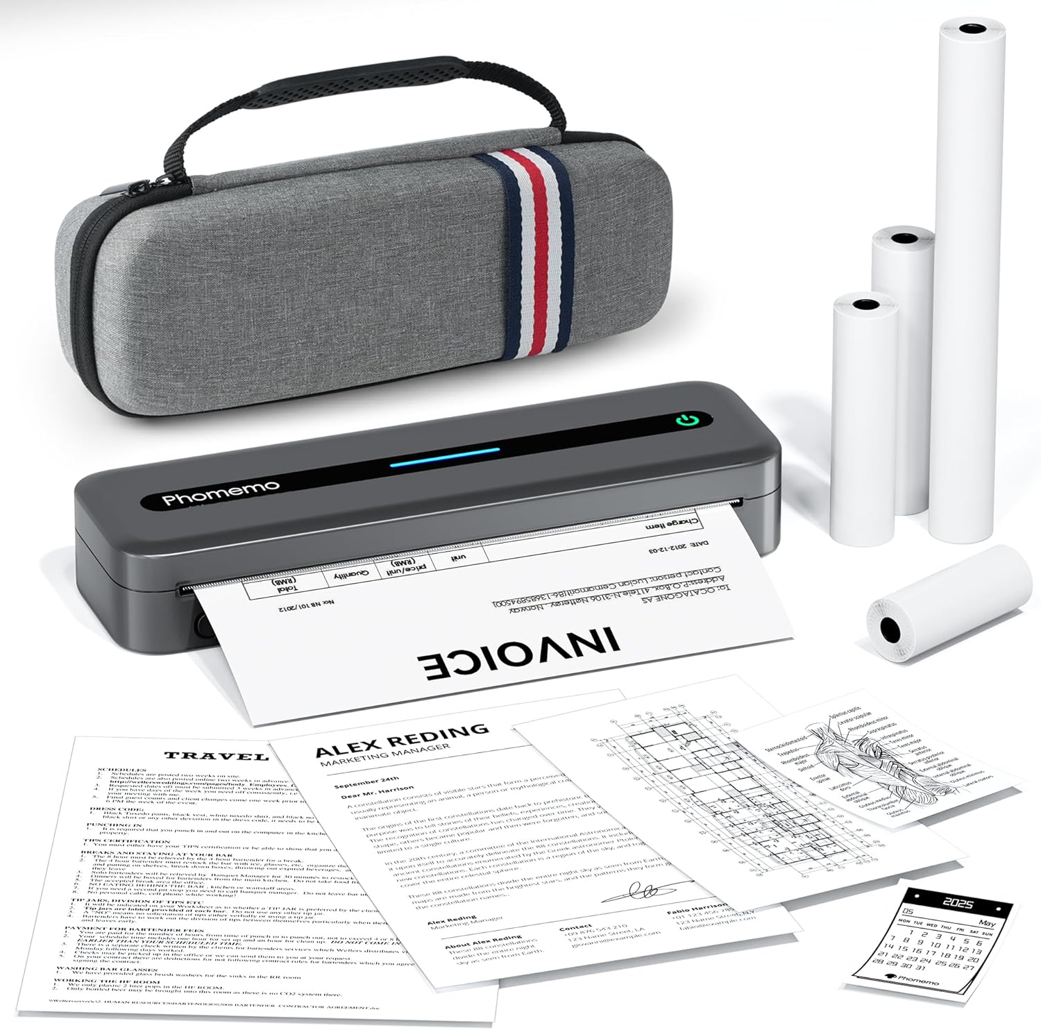 Phomemo Portable Thermal Printer, M832 Inkless Wireless Bluetooth Mobile Printer, Support 8.5" X 11" US Letter and A4 Size, Compatible with Phone Laptop for Business Office Home Use, 300dpi, with Case