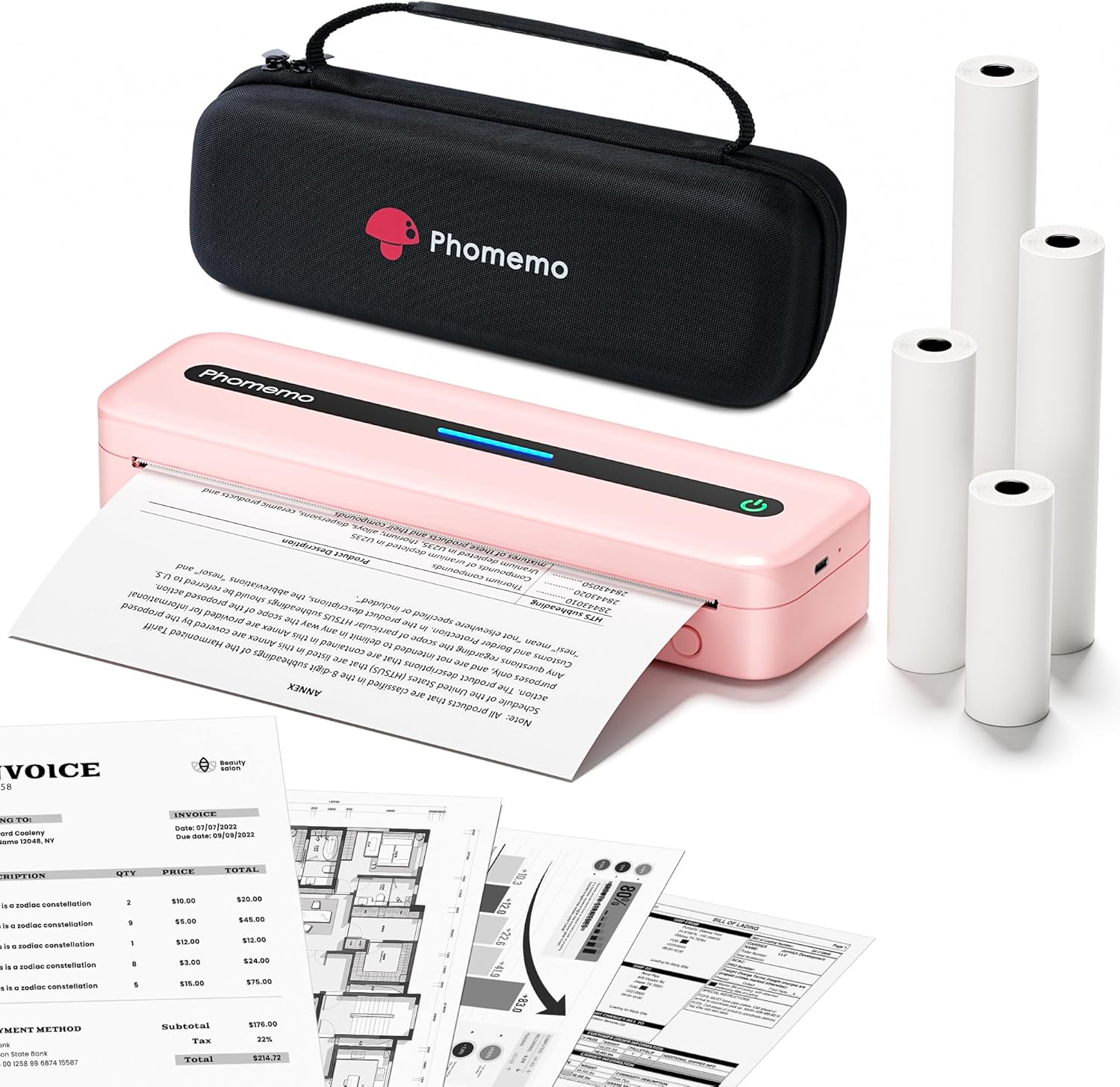 Phomemo M832 Portable Printer, Inkless Thermal Printer for Phone Laptop, Portable Printers Wireless for Travel, Support US Letter & A4 Thermal Paper, Small Bluetooth Mobile Printer for Office Car Home
