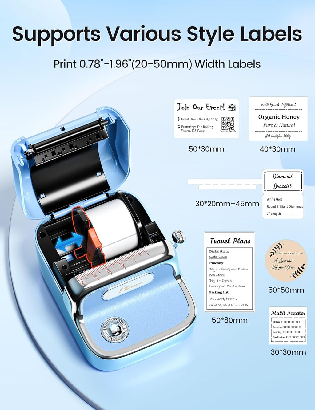 Phomemo M150 Label Maker, Upgraded Bluetooth Sticker Printer, 2 Inch Label Printer Compatible for Phone & PC, Thermal Printer for Small Business & Home Use, Barcode, Address,with 100 Labels