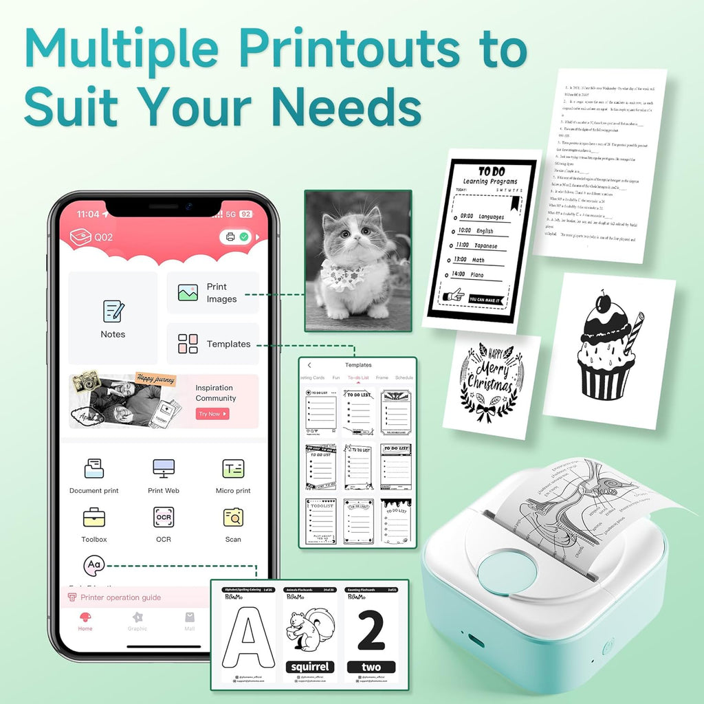 Phomemo Q02 Mini Sticker Printer, Print Pod for Bullet Journal, Study Notes, Kids Gift, DIY, Bluetooth Thermal Printer Compatible with Phone & Tablet