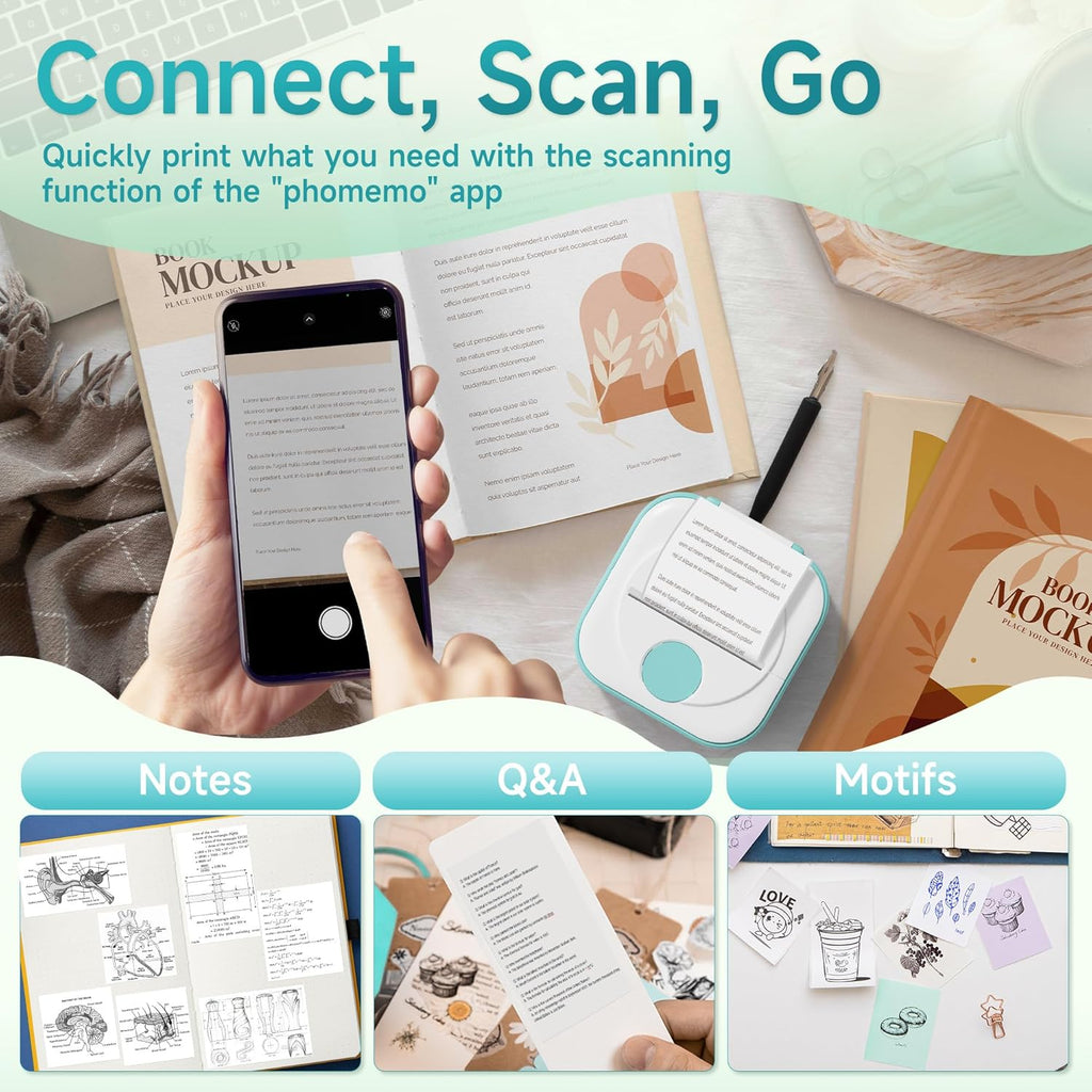 Phomemo Q02 Mini Sticker Printer, Print Pod for Bullet Journal, Study Notes, Kids Gift, DIY, Bluetooth Thermal Printer Compatible with Phone & Tablet