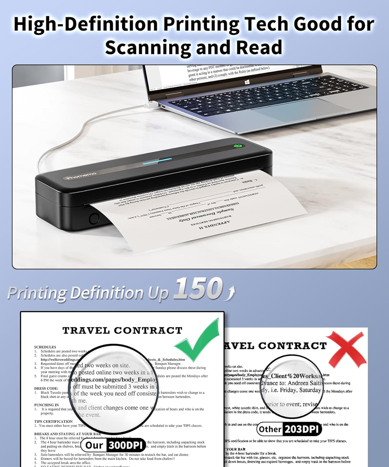 Phomemo M832 Portable Printer, Inkless Thermal Printer for Phone Laptop, Portable Printers Wireless for Travel, Support US Letter & A4 Thermal Paper, Small Bluetooth Mobile Printer for Office Car Home