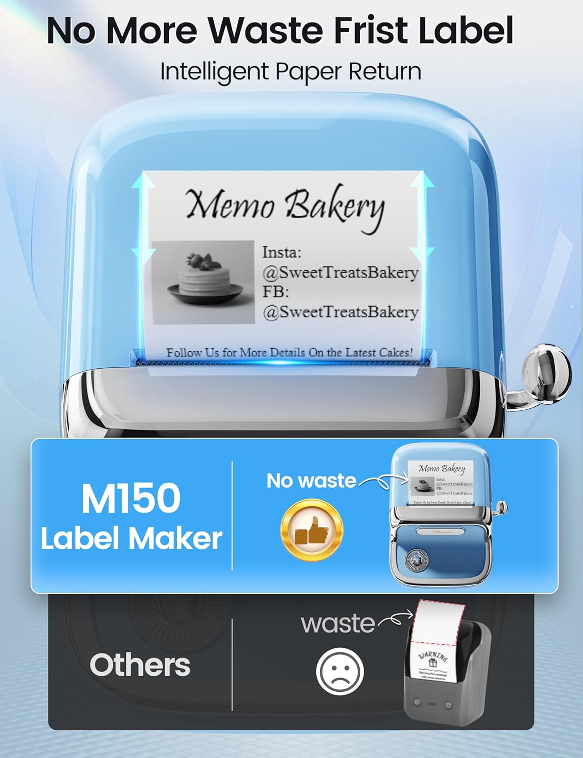 Phomemo M150 Label Maker, Upgraded Bluetooth Sticker Printer, 2 Inch Label Printer Compatible for Phone & PC, Thermal Printer for Small Business & Home Use, Barcode, Address,with 100 Labels