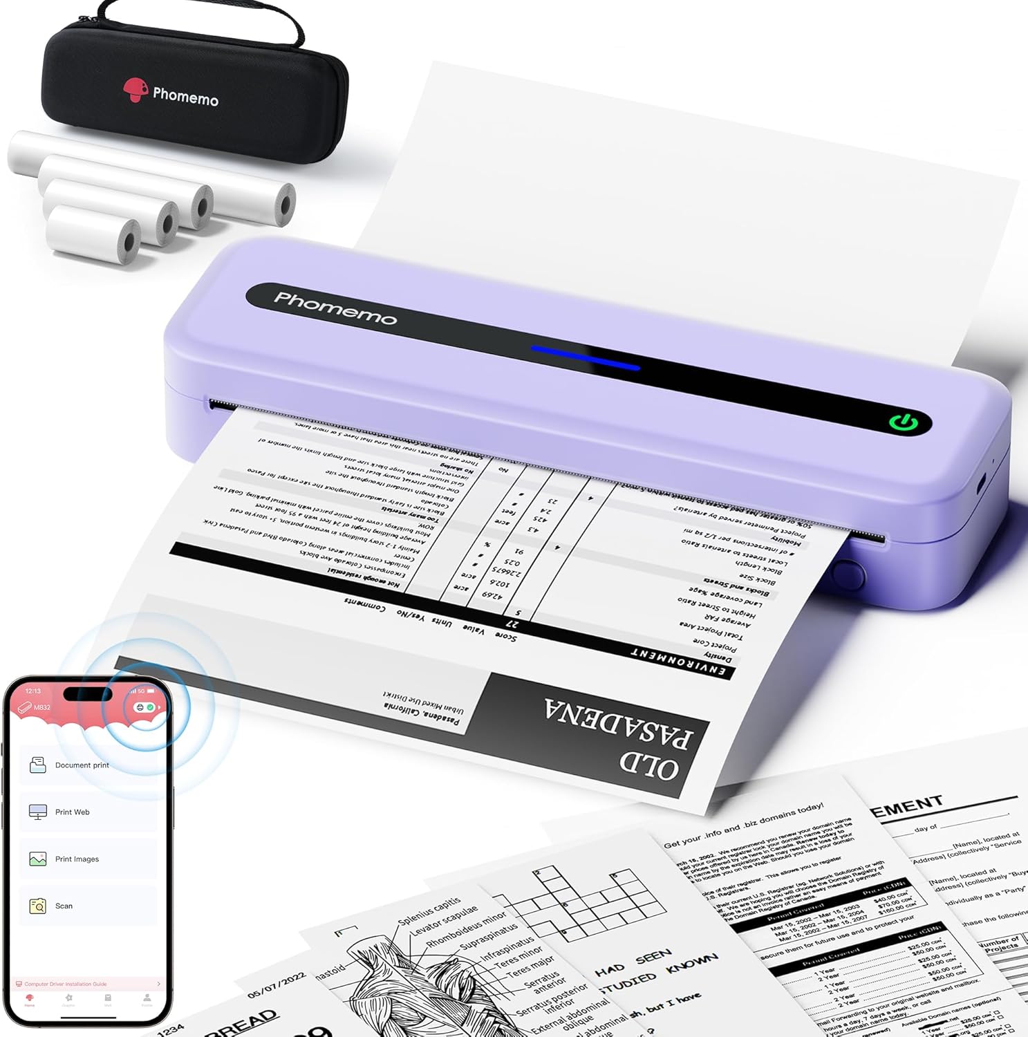 Phomemo M832 Portable Printer, Inkless Thermal Printer for Phone Laptop, Portable Printers Wireless for Travel, Support US Letter & A4 Thermal Paper, Small Bluetooth Mobile Printer for Office Car Home