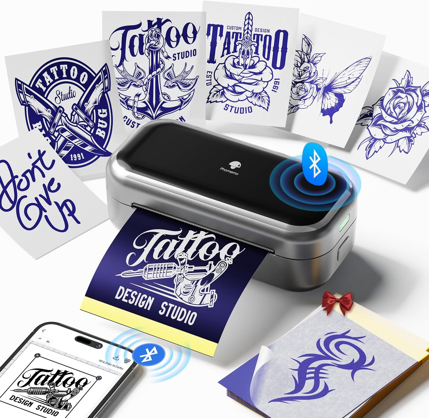 Phomemo TP31 Tattoo Stencil Printer, Mini Tattoo Printer with 30pcs Transfer Paper,Bluetooth Tattoo Machines Printers for Tattoo Beginners & Artists, Compatible with Tablet,Smartphone,Gray