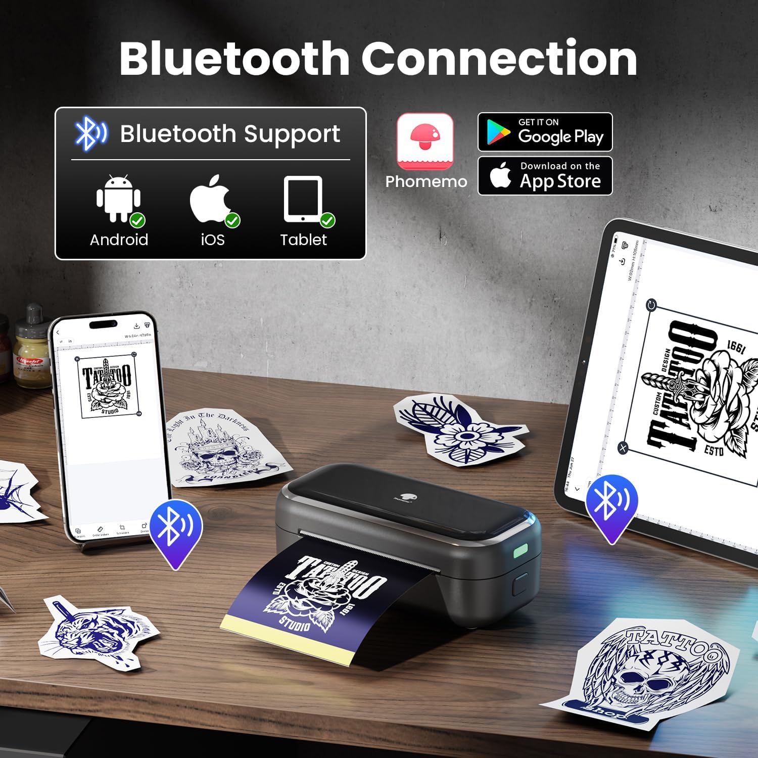 Phomemo TP31 Tattoo Stencil Printer, Mini Tattoo Printer with 30pcs Transfer Paper,Bluetooth Tattoo Machines Printers for Tattoo Beginners & Artists, Compatible with Tablet,Smartphone,Gray