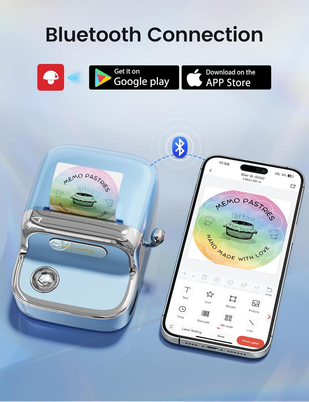 Phomemo M150 Label Maker, Upgraded Bluetooth Sticker Printer, 2 Inch Label Printer Compatible for Phone & PC, Thermal Printer for Small Business & Home Use, Barcode, Address,with 100 Labels