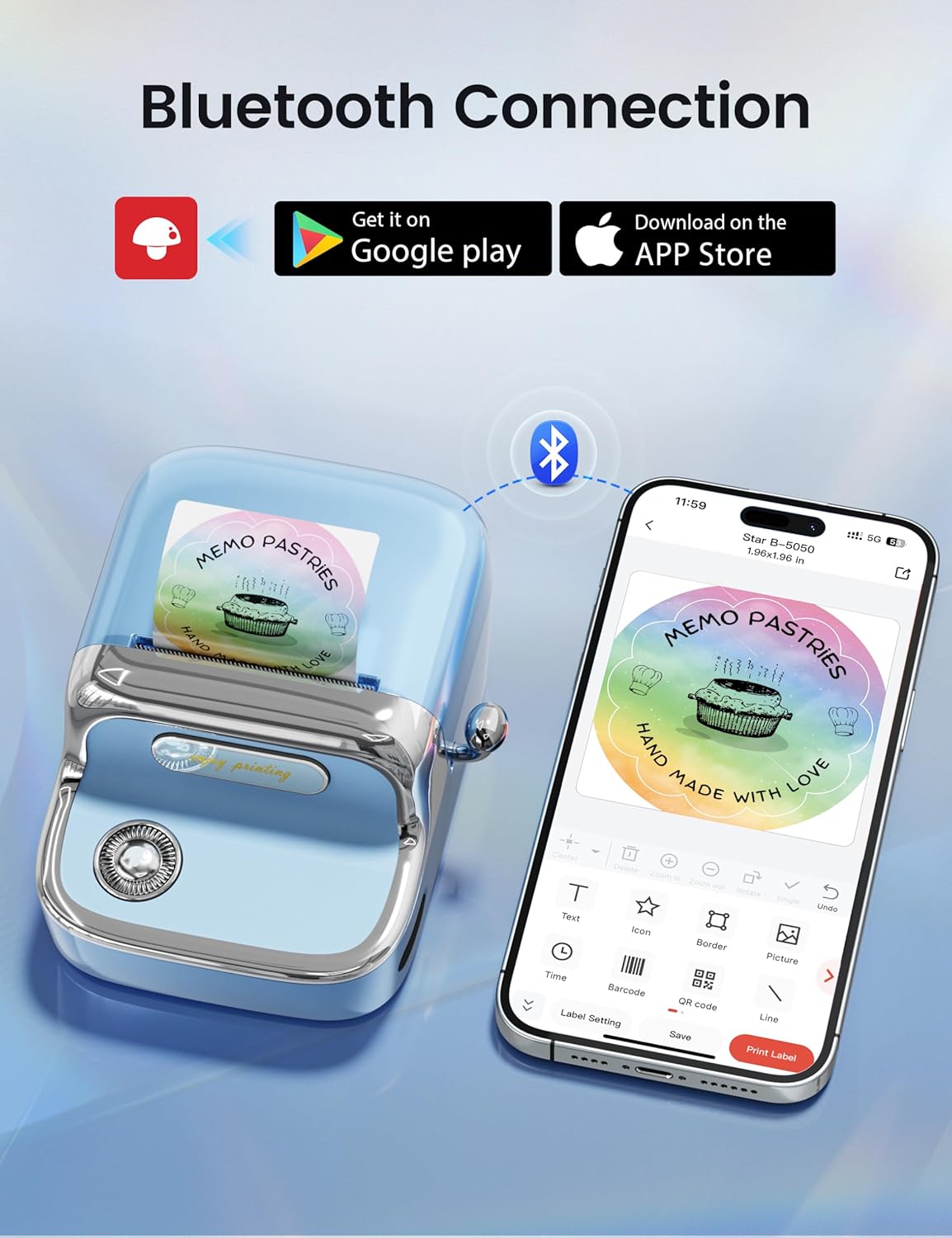 Phomemo M150 Label Maker, Upgraded Bluetooth Sticker Printer, 2 Inch Label Printer Compatible for Phone & PC, Thermal Printer for Small Business & Home Use, Barcode, Address,with 100 Labels