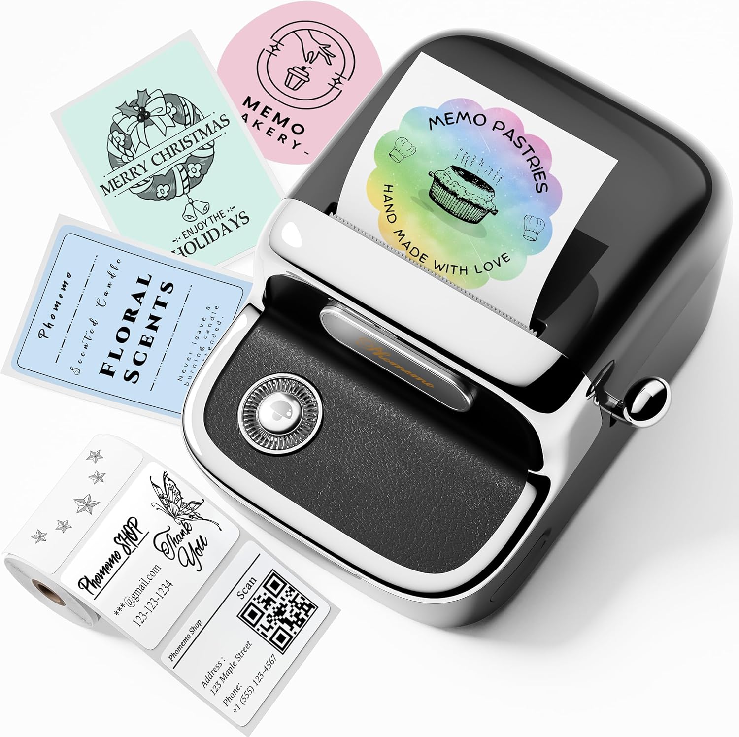 Phomemo M150 Label Maker, Upgraded Bluetooth Sticker Printer, 2 Inch Label Printer Compatible for Phone & PC, Thermal Printer for Small Business & Home Use, Barcode, Address,with 100 Labels