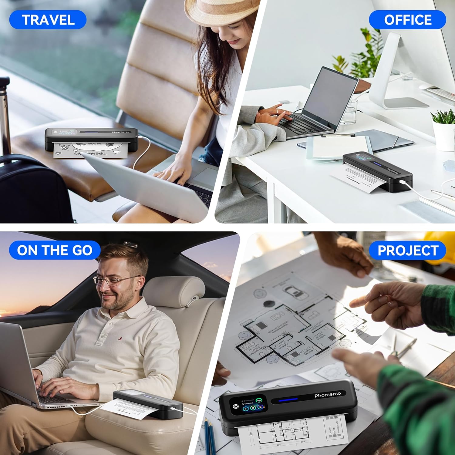 Phomemo Upgraded Portable Printer with Touchscreen, M832D Bluetooth Wireless Thermal Inkless Printer, Supports 8.5"x11" US Letter & A4, Compatible with iOS, Android, PC for Travel, Black